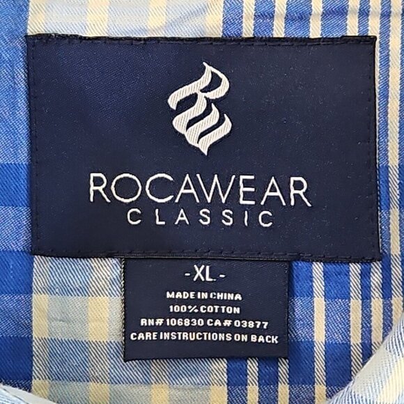 Rocawear Western Shirt Men's XL Blue Plaid Pearl Snap Denim Patches Classic EUC - Picture 5 of 12